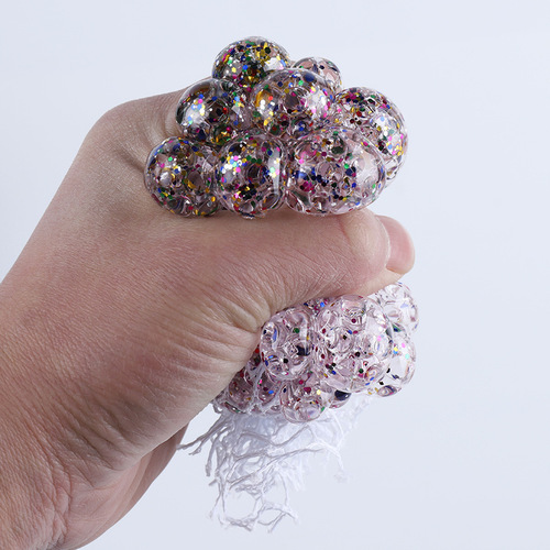 Creative New Model 6.0 Street Stall Stress-Relief Toy, Hand-Powered Gold Powder Colorful Bead Water Ball Stress Ball Grape Ball