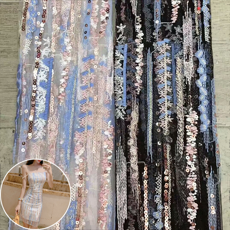 2019新款亮片蕾丝绣花面料 女装连衣裙舞台服礼服刺绣绣花布