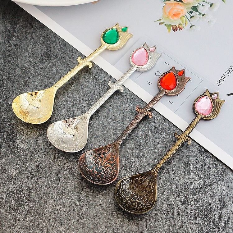 Factory Direct Supply Stainless Steel Tableware Set Creative Rose Head Coffee Spoon Dessert Spoon
