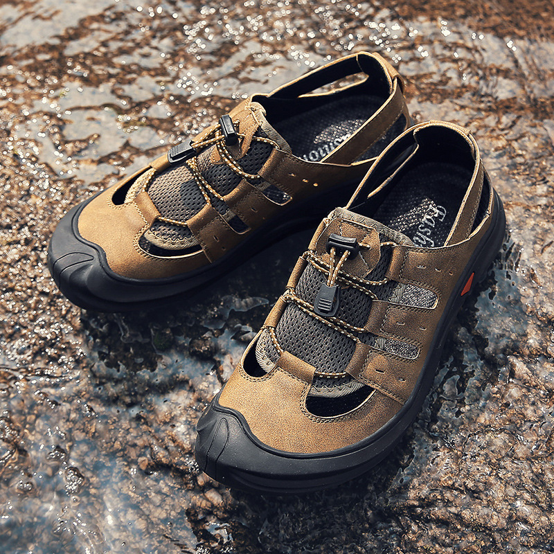 夏季透气户外登山男鞋运动亚马逊大码跨境皮鞋凉沙滩鞋包头休闲鞋|ms