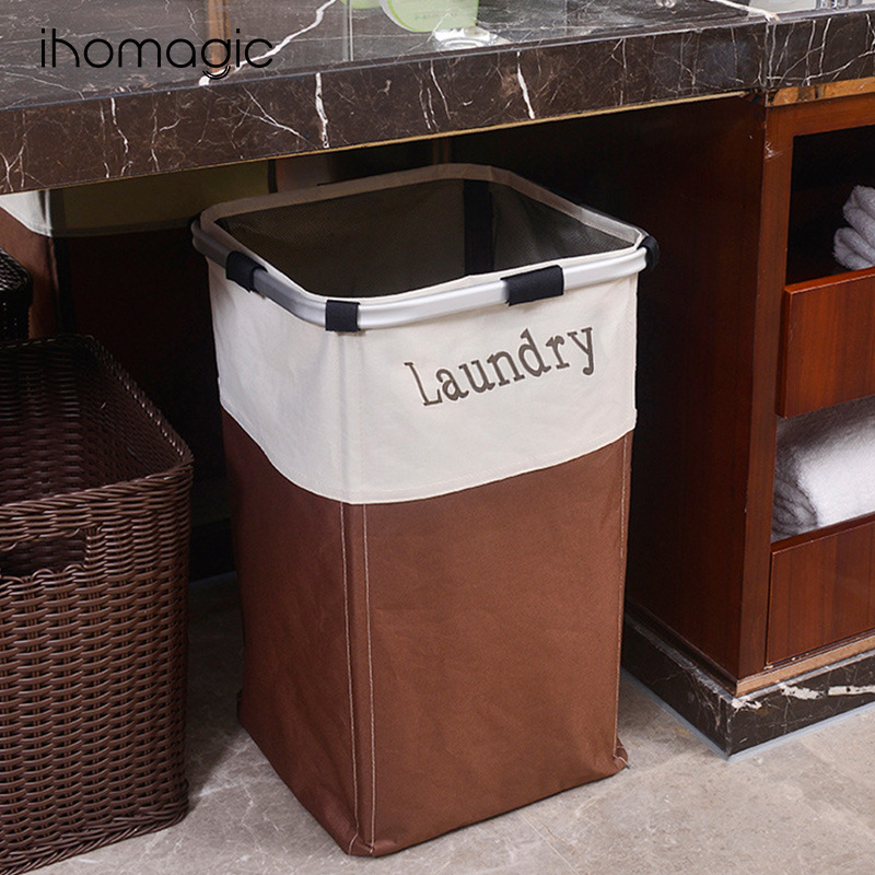 铝合金框架收纳篮 网布束口可折叠洗衣篮 牛津布书记杂志收纳篮