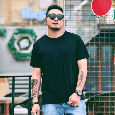 男装2020春夏新款短袖打底衫欧美纯色加肥加大码T恤宽松男装