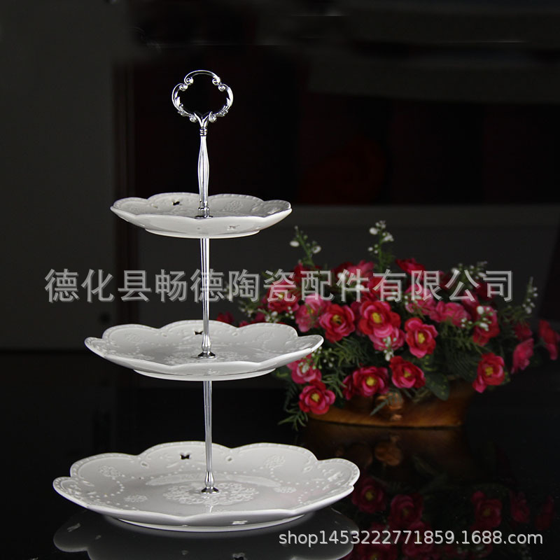 Factory direct fruit plate string rack zinc alloy pastry plate bracket European wedding party flower head series wholesale