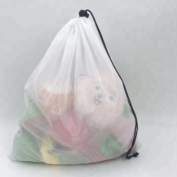 工厂热销涤纶拼接网袋 水果蔬菜收纳抽绳袋 超市购物袋可定制