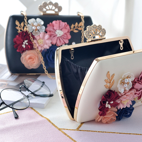 New Korean-style PU flower bag, bridal clutch, women's mini bag, banquet handbag, chain-strap crossbody pouch, qipao-inspired design