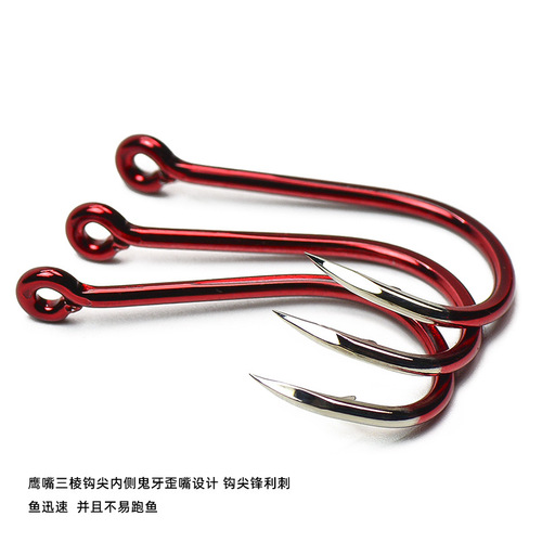 Red fishhook tube, Qianyou fishhook with holes, rings, barbs, sea fishing and rock fishing, thick and large hooks, large packaging