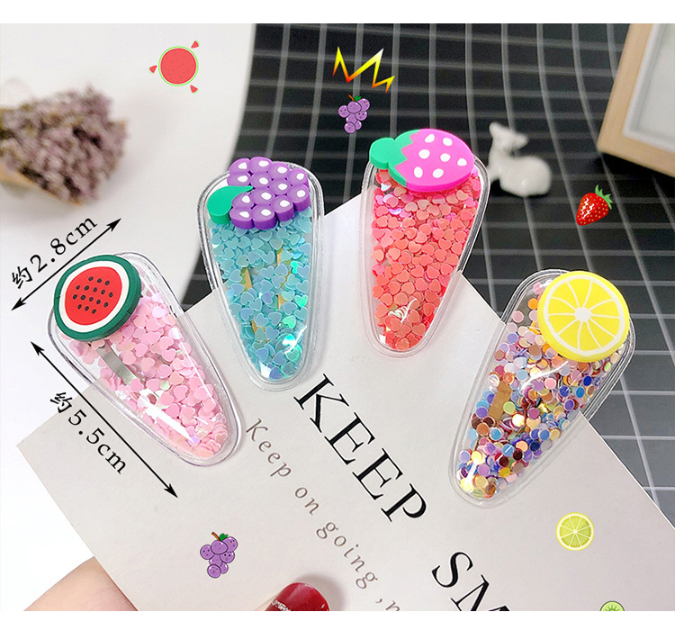 Korean Cute Side Clip Quicksand Fruit Sequin Hair Clip Girl Heart Color Clip Headdress Wholesale Nihaojewelry display picture 10