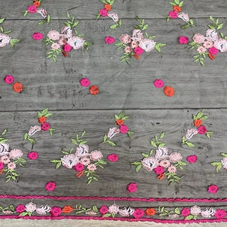 多色花植物花朵网纱刺绣花布童装连衣裙旗袍汉服桌布艺批发面料