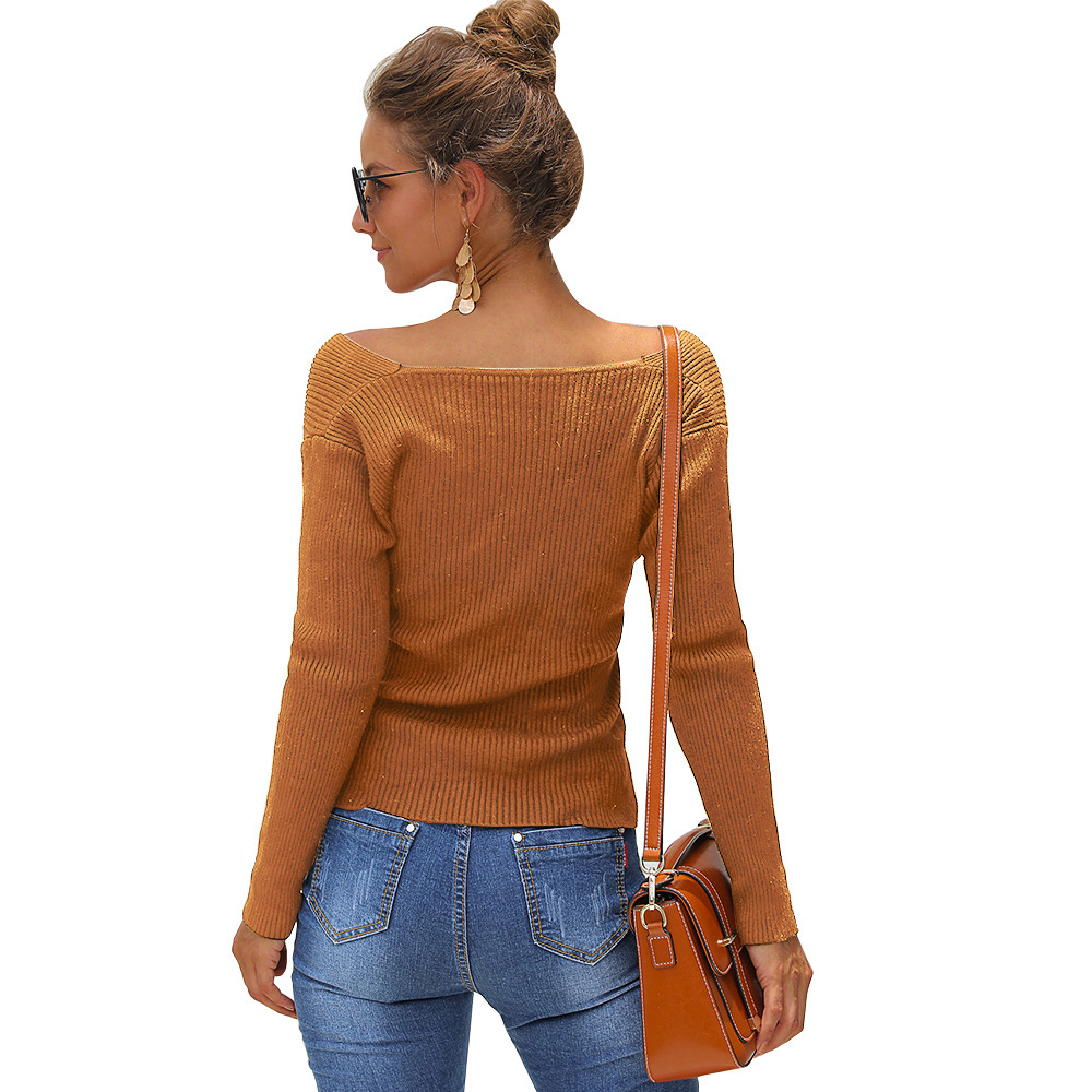 solid color V-neck pullover sweater NSSA28592