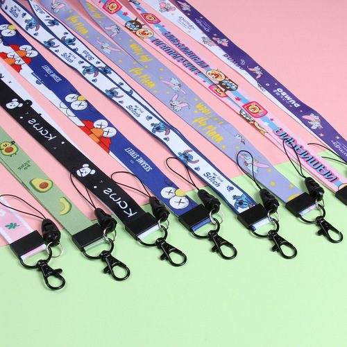 Manufacturer wholesale cartoon mobile phone lanyard, heat transfer work permit, exhibition ID, badge, tag rope, hanging neck logo