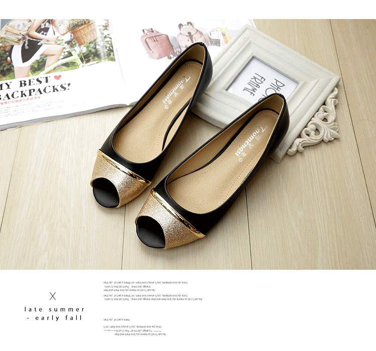 Giày bệt nữ mũi cá peep-toe đế chống trơn, kiểu Hàn, gót thấp 1–3 cm — Màu trắng, Màu đen, Vàng địa phương chi tiết 14