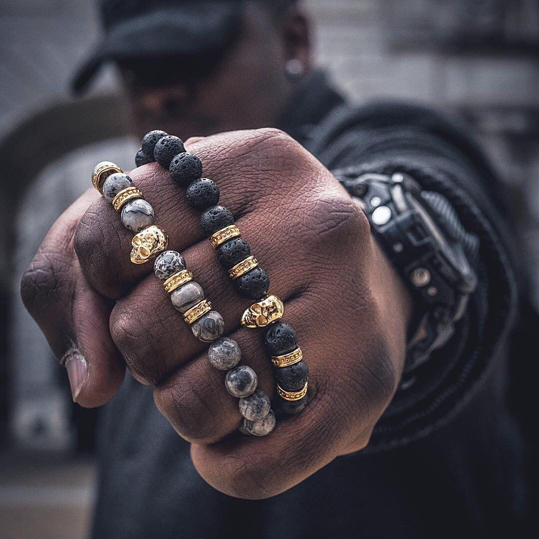 Fashion Skull Titanium Steel Beaded Bracelets 1 Piece