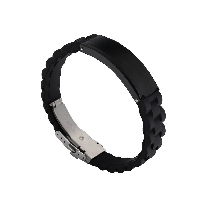 Joyería de moda popular europea y americana silicona deportes pulsera de los hombres simple láser letras pulsera de acero inoxidable al por mayor