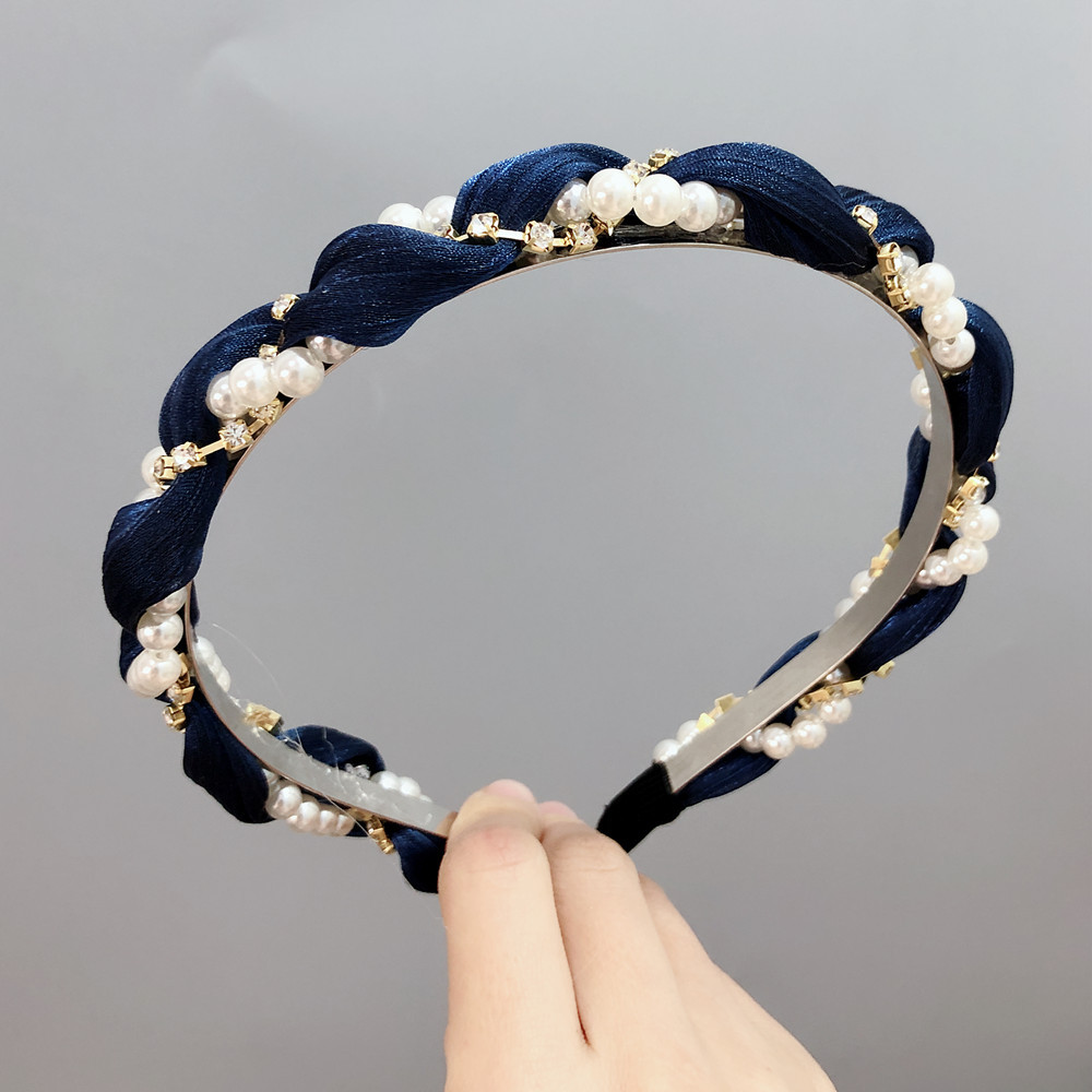 Korean New  Round Pearl Diamond Wave-shaped Cloth Headband display picture 21