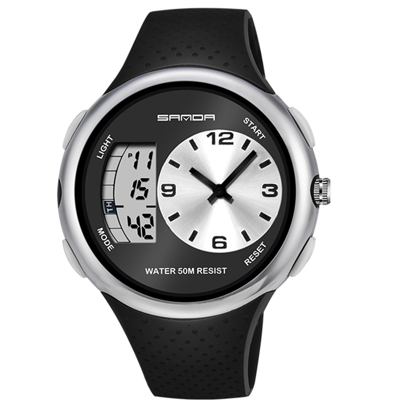 SANDA 763 impermeable multifuncional al aire libre reloj deportivo para jóvenes reloj electrónico de cuarzo de doble movimiento para hombres
