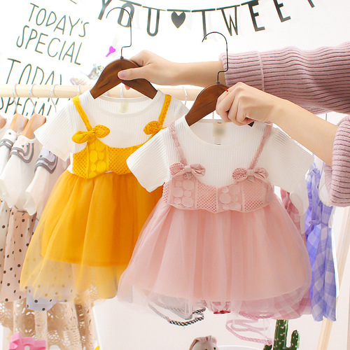 Children's Boxy Skirt  Korean Version New Girls' Summer Dress Short Sleeve Net Dress Baby Princess Dress Children's Dress