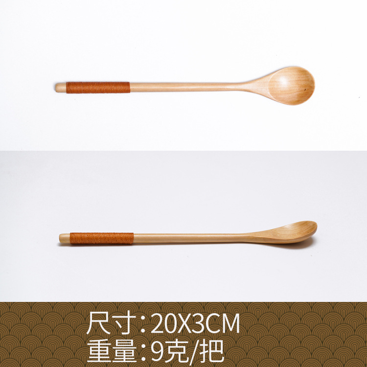 Fábrica al por mayor cuchara de madera maciza cuchara creativa cuchara de café cuchara de mezcla miel cuchara japonesa mango largo bobinado cuchara de madera