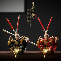 Zisha handicrafts decorative piece Sun Wukong, the Monkey King, as the Heavenly Grand Sage, home antique shelf ornament, landscape arrangement