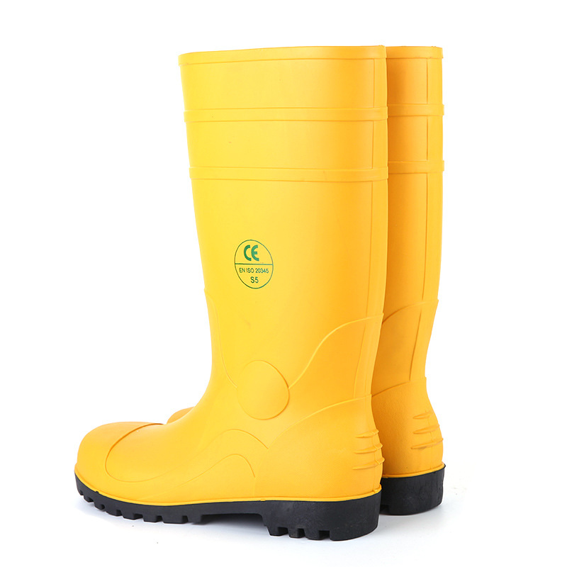 801黄色黑底钢头钢底PVC劳保鞋防护鞋直筒防水防滑耐磨雨鞋防汛鞋