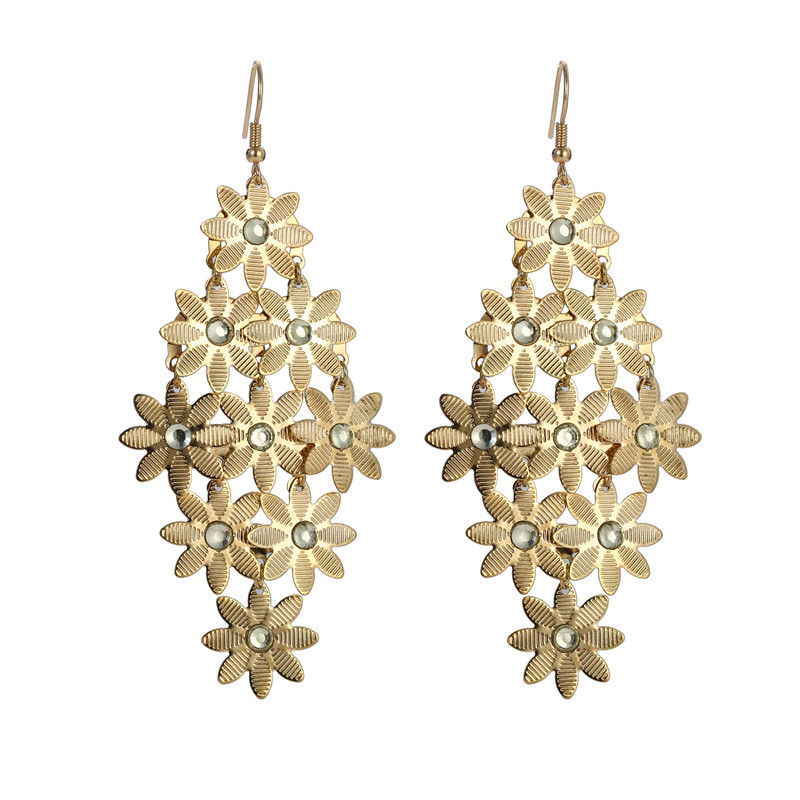 Vintage Beautiful Temperament Hollow Gold And Silver Alloy Plating Long Drop Flower Earrings display picture 1