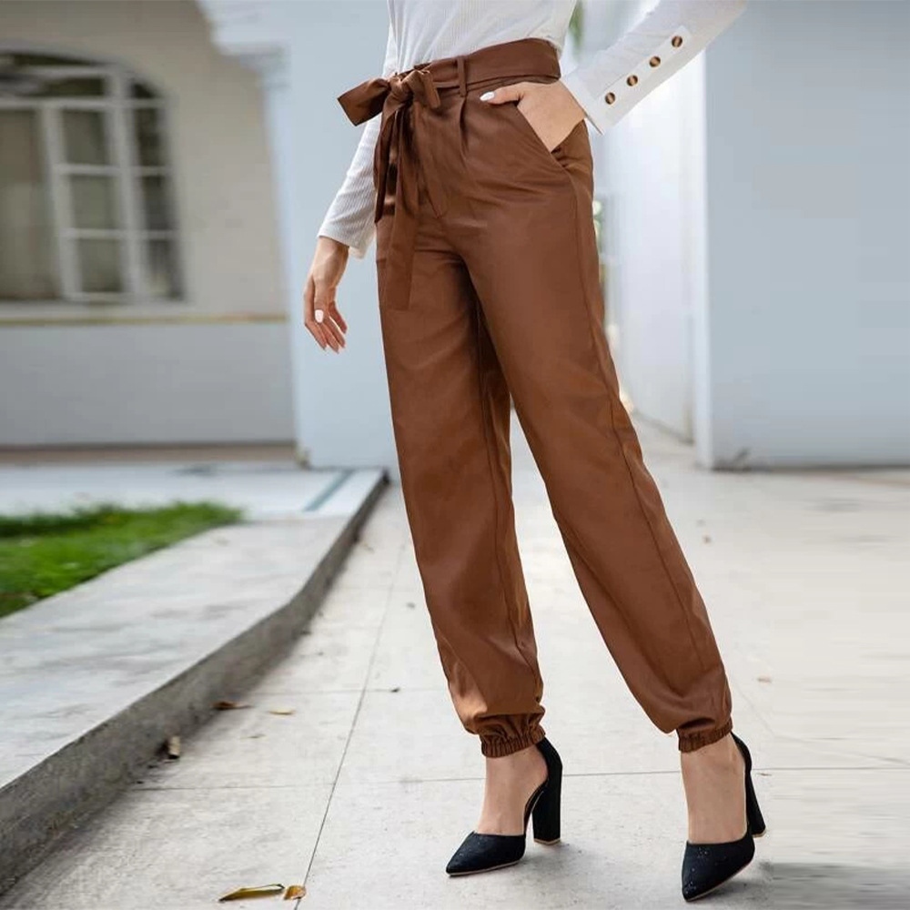 solid color bow tie high waist pants NSSA28589