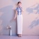New Blue and White Porcelain Long Slim-fit Red and White Modified Cheongsam Dress Banquet Evening Dress Stage Catwalk Performance Dress