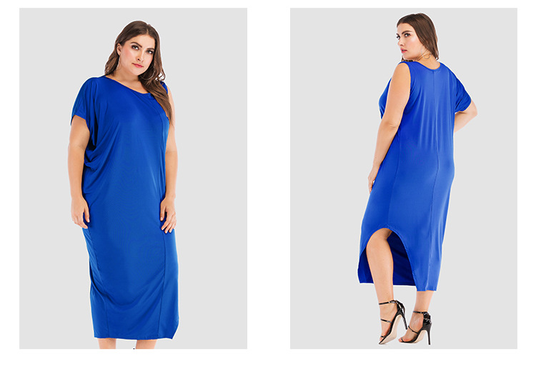 plus size irregular elastic solid color long dress NSJR30273