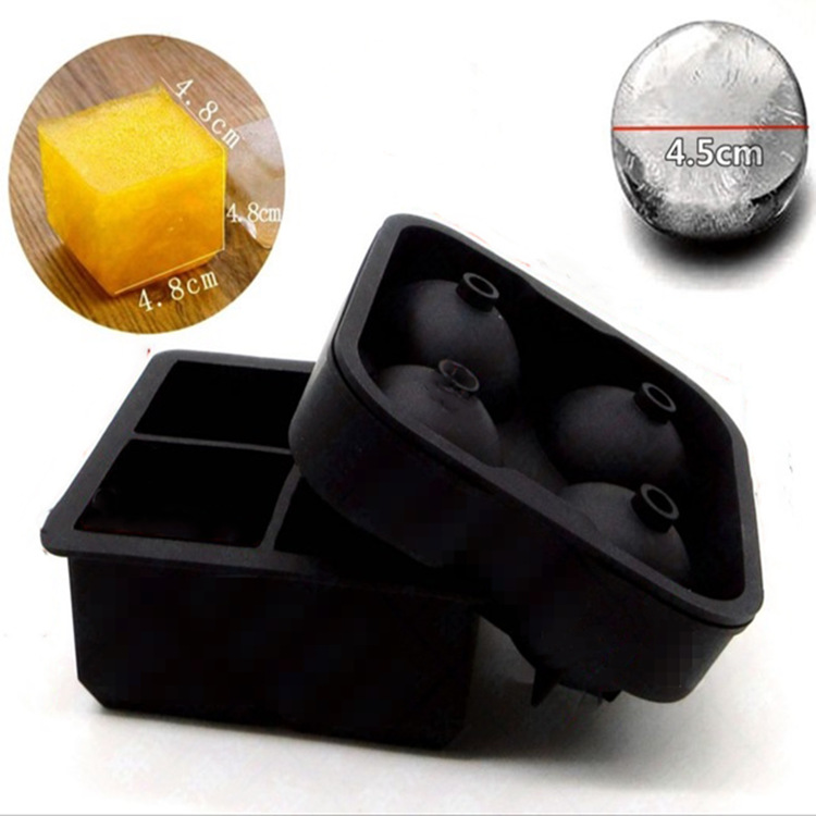 亚马逊热卖冰格组合套装 方形圆球冰球 硅胶冰格模具4格4孔组合装