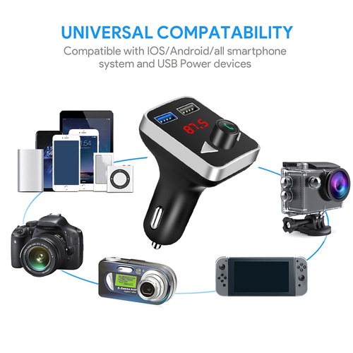New Stereo Car FM Transmitter, Car Bluetooth Hands-Free, Car MP3 with Dual USB Charger