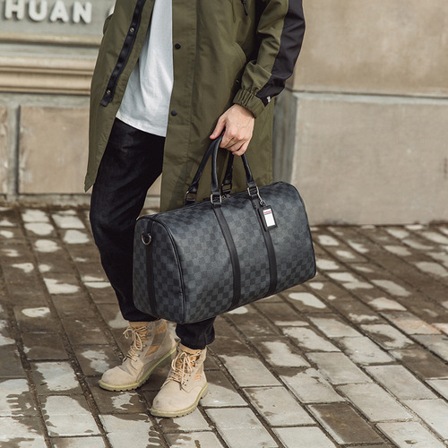 Travel bag for women and men Internet celebrity super large capacity trendy short-distance business trip Korean version presbyopic black plaid handbag
