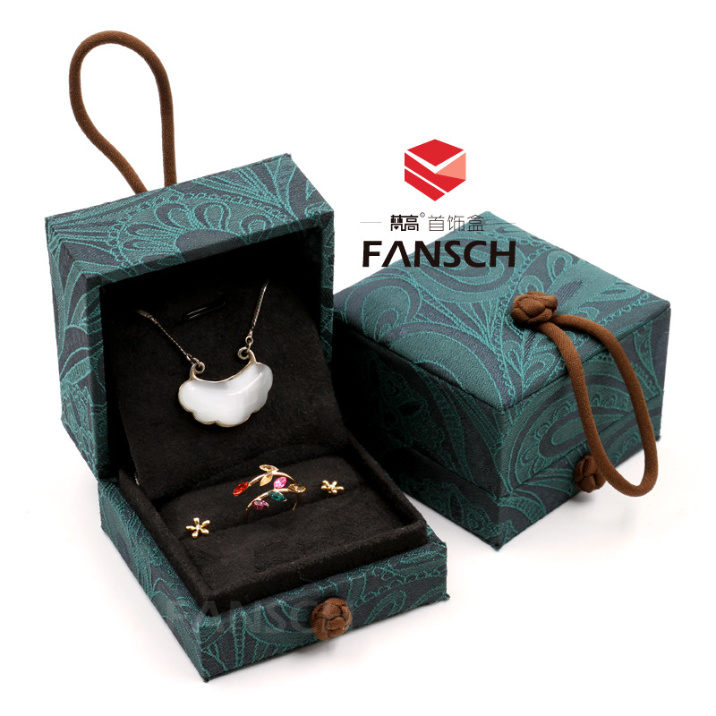 古典玉器翡翠高级锦盒 戒指吊坠盒手镯盒 对戒盒 绿色两用首饰盒