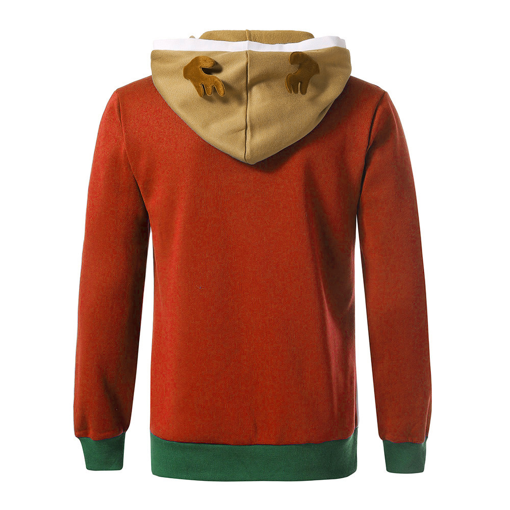 Sudadera con capucha navideña hombre estampado ciervo color block_voghion.com