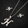 Pendant stainless steel with letters, necklace, chain, set, earrings, accessory, European style, wholesale