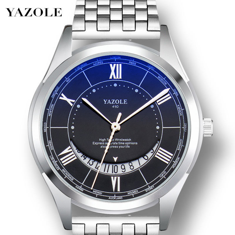 Yazole410 Men's Watch Genuine Calendar Belt Personality Fashion Quartz Watch Sports And Leisure Word Waterproof