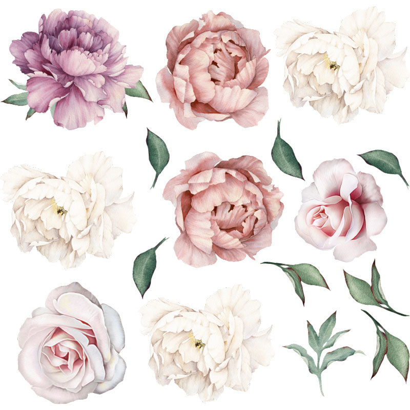 Peony Flower Combination TV Background Wall Living Room Bedroom PVC Wall Stickerpicture8