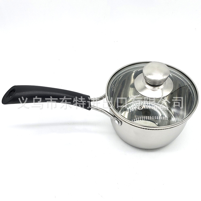 Factory direct sales of stainless steel milk pot three-piece set, milk and noodle pot for export, 14-18cm single handle milk pot gift detail image 4