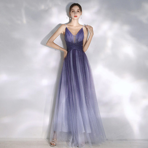 Evening Dresses cocktail party banquet dress vestido de banquete de cóctel Purple gradient evening dress dress, sexy suspender, immortal celebrity party leader