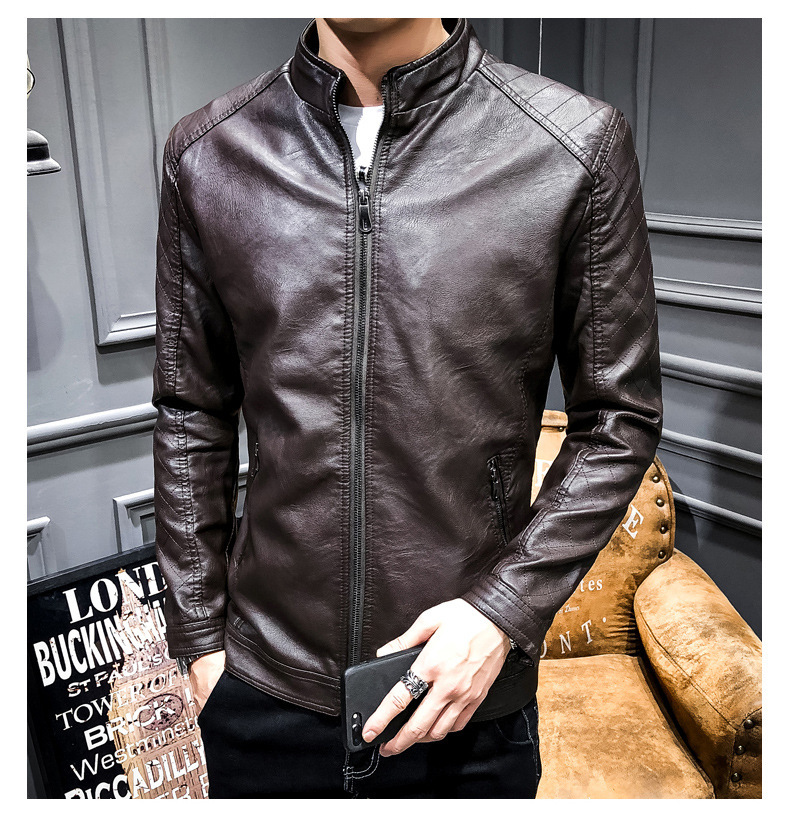 Men Faux Leather Jacket Motorcycle Men's Jackets Brown