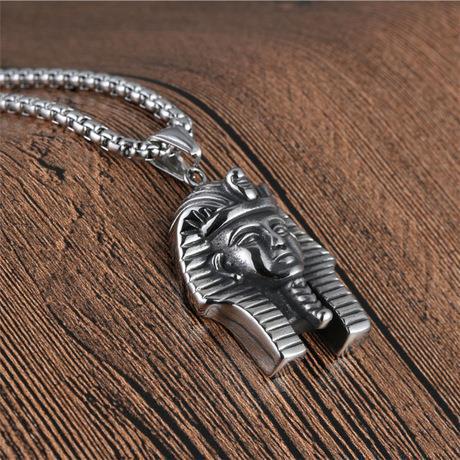 2023 Fashion Titanium Steel Necklace for Men with Egyptian Pharaoh's Sphinx Pendant, Personality and Dominance_voghion.com