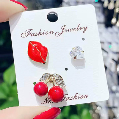 new pattern Rhinestone Lips Cherry zircon Peach Blood Brothers needle Shirt Button Collar isignina Shirt collar Collar button Brooch Brooch