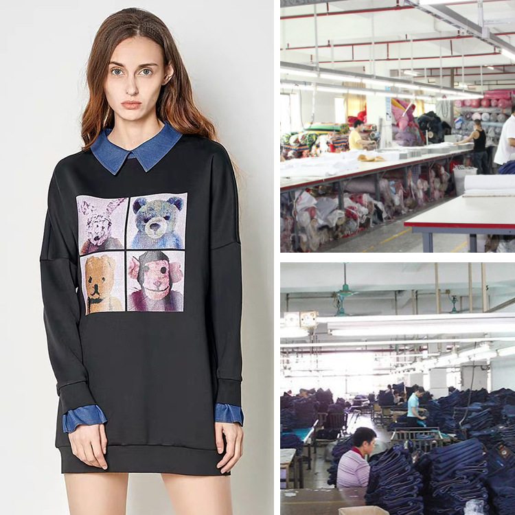 貼牌針織工廠秋冬純棉圓領V領套頭女裝衛衣連衣裙來樣來圖定制