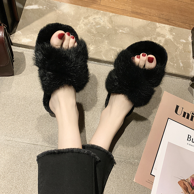 Stylish Cross Fur Slippers