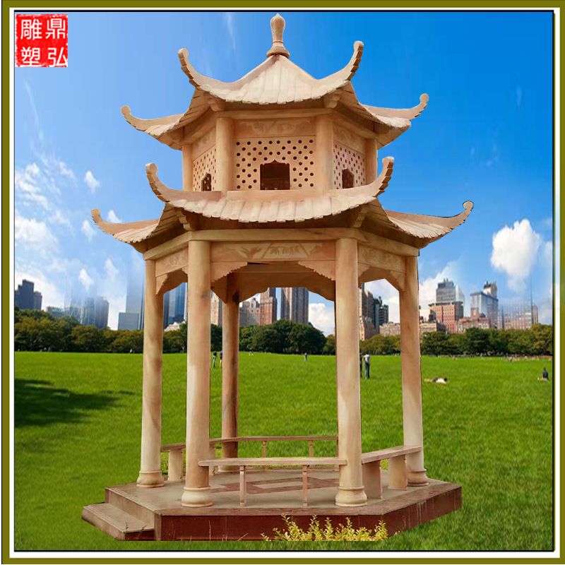 Shiliangting Sunset red stone carving Pavilion Gallery Granite Corner White marble European style Arbor Manufactor