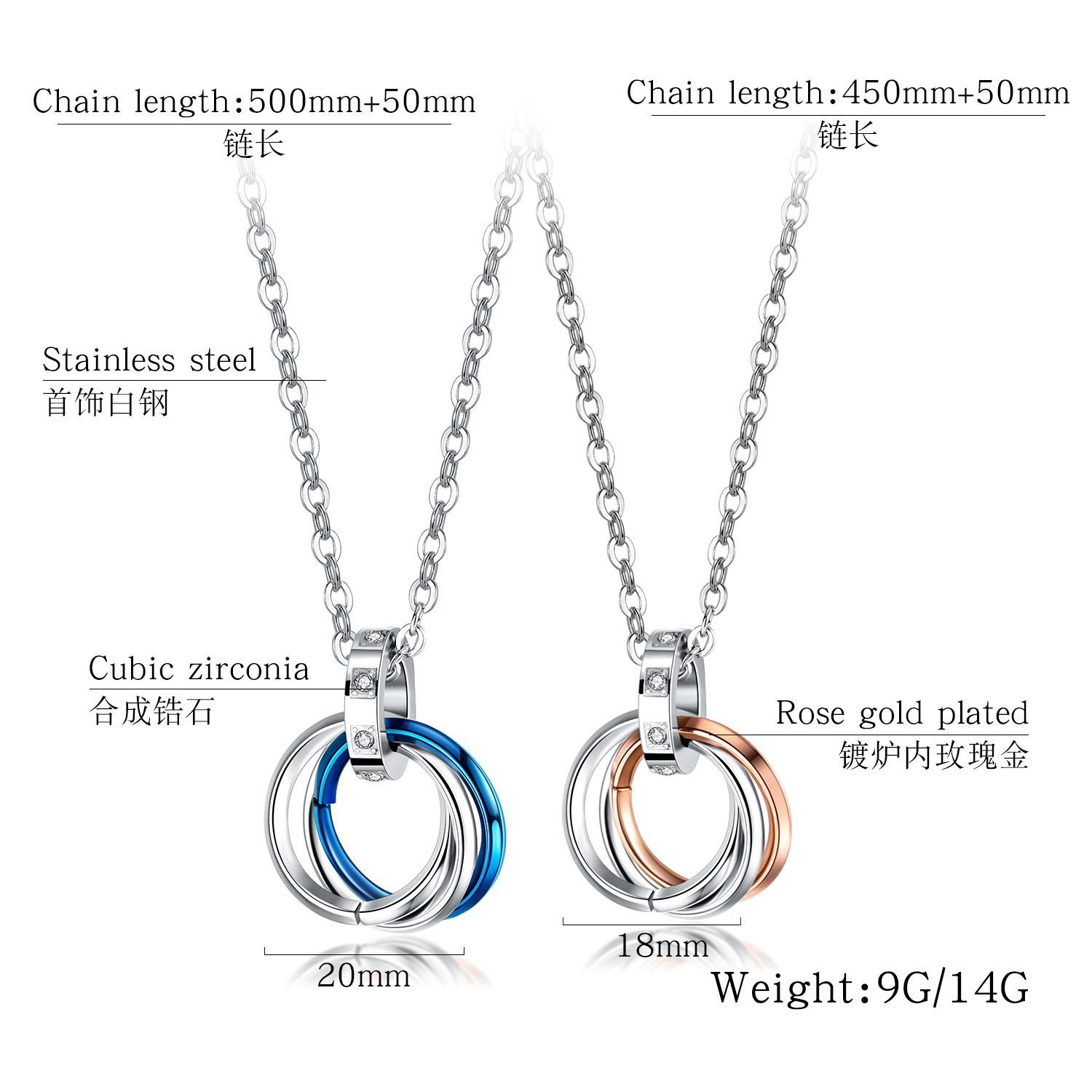 New Three-ring Pendant Titanium Steel Ring Interlocking Necklace Couple Stainless Steel Jewelry display picture 1