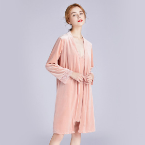新款丝绒睡衣女士秋冬季吊带睡袍家居服两件套装批发SR1277