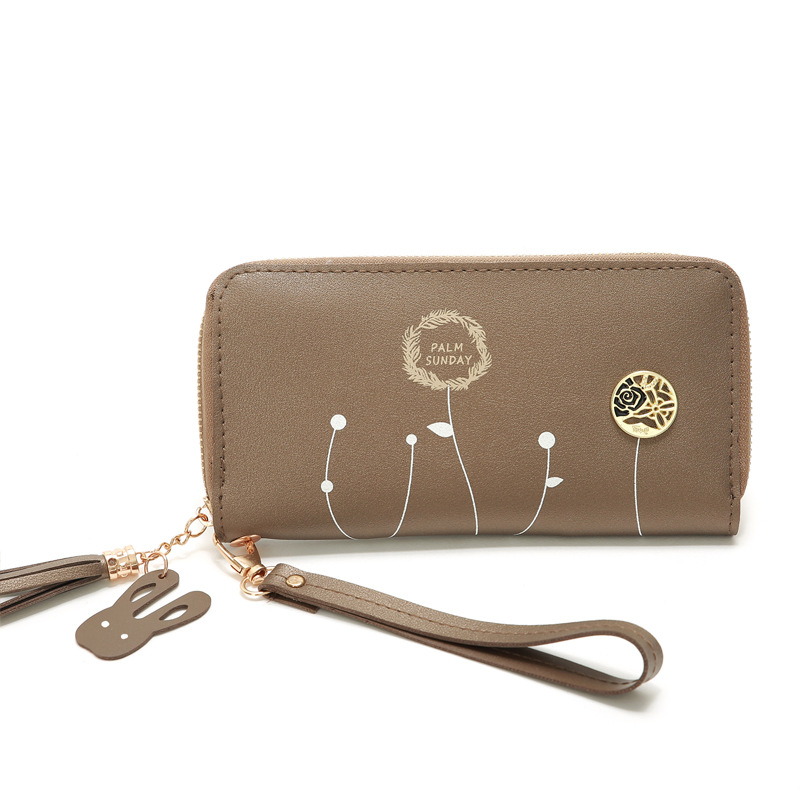 93g Weight Polyester Lining Material Zipper Closure Type Business Occasion Pu Leather Material Solid Color Pattern Women'S Gender Square Shape Dark Grey, Grey, Rose Red, Pink, Green, Blue, Yellow, Black Color Korean Printing Medium Long Single Pull Wallet Wholesale 22