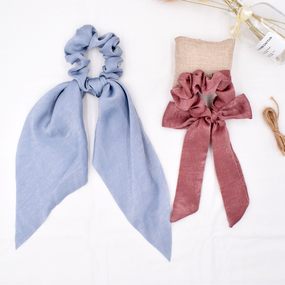 Simple Pure Color Satin Long Ribbon Hair Tie Ponytail Fabric Bow Elastic Rubber Band Head Rope Wholesale display picture 20