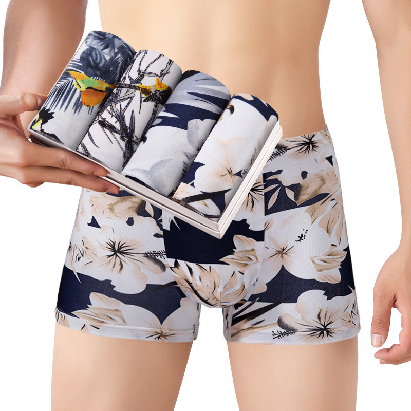 Factory Direct Sales Men's Underwear Printed Seamless Mid-Waist Large Size Breathable Boxer Briefs Street Stall Supply Broken Code Broken Color Men