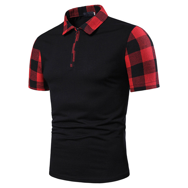 Men's Short Sleeve T-Shirt Neck Sleeve Arms Large Plaid 