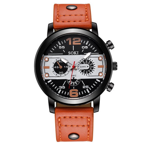 SOKI Factory-Delivered Casual Men's Watch Business Quartz Watch with PU Strap, Simple Student Sports Watch